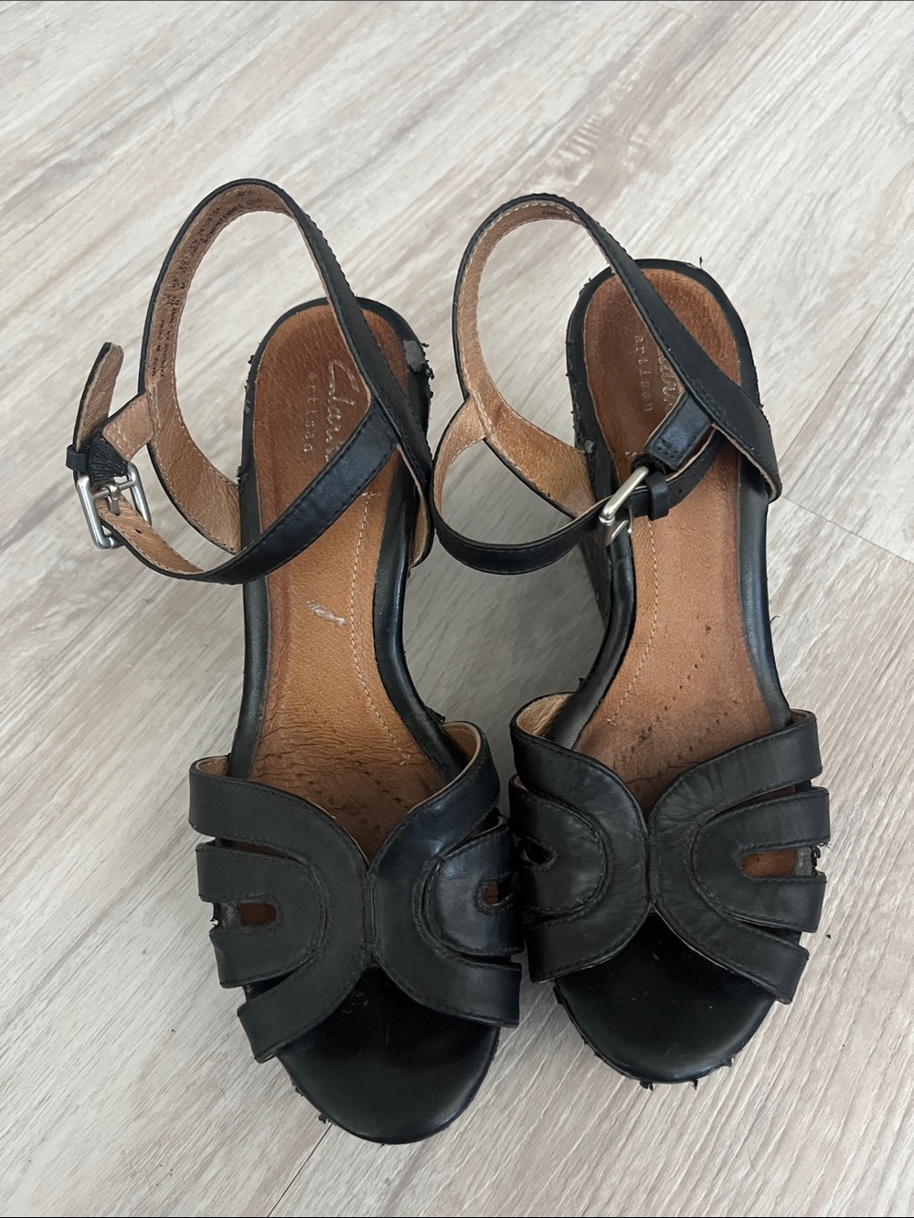 Clarks Black Leather Open-Toe Ankle-Strap Sandals